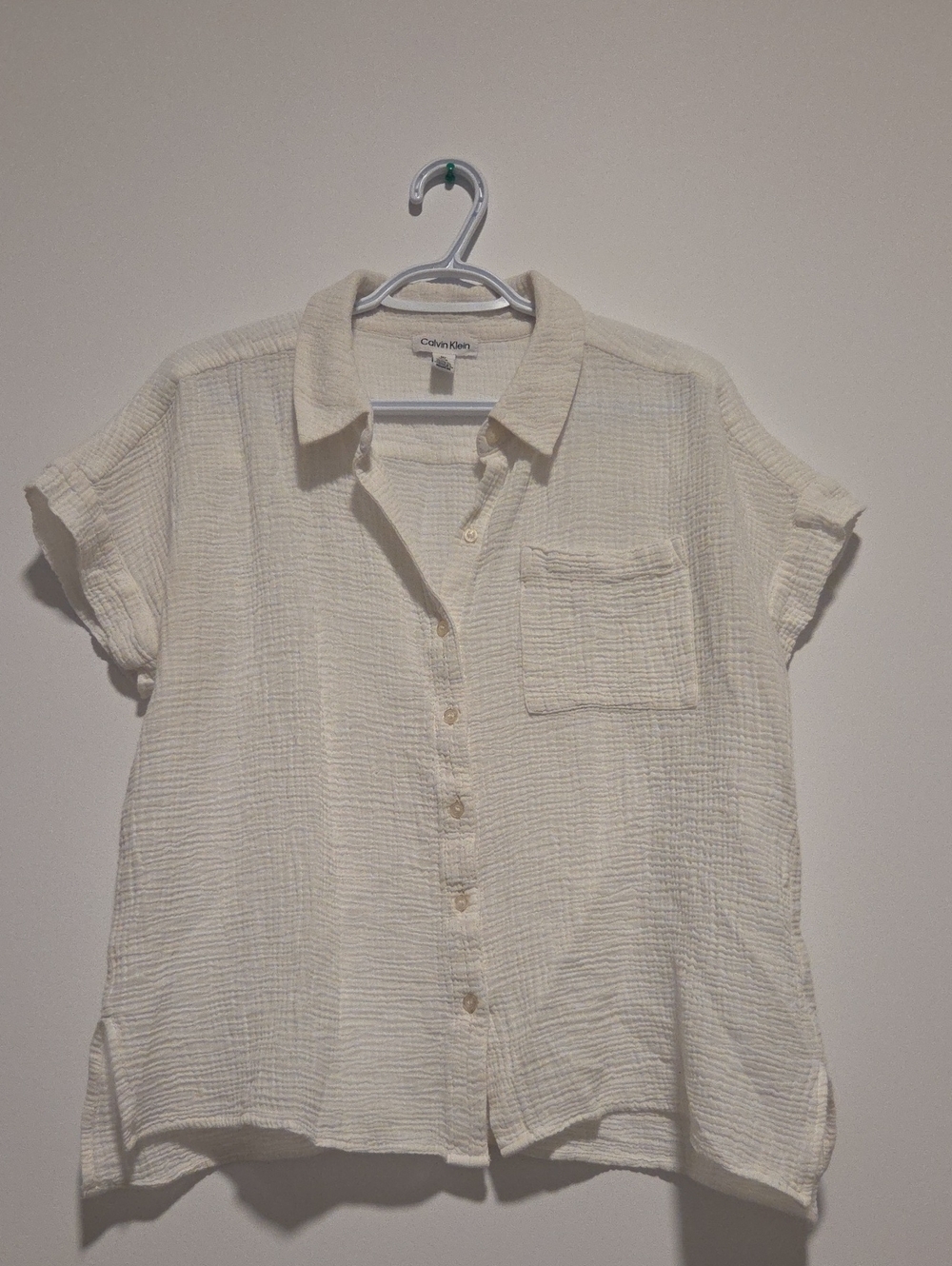 Calvin Klein Soft Cream Short-Sleeve Button Down Shirt
